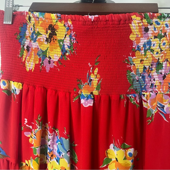 Lauren Ralph Lauren Black Label Red Floral Chiffon Full Maxi Skirt Sz M - Picture 5 of 9
